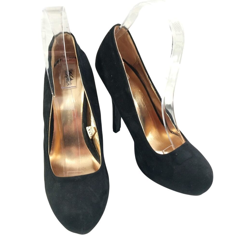 MOSSIMO! BLACK SUEDE LEATHER MODIFIED ROUND TOE PLATFORM STILETTO HEELS! SZ 7.5M